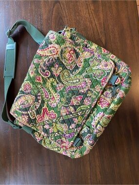 Vera Bradley Green Paisley Quilted Crossbody Laptop Bag